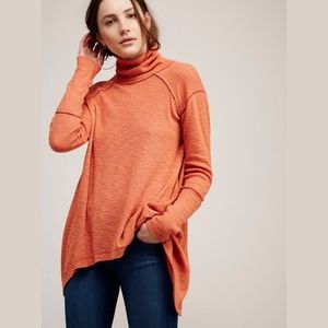 We The Free Women's Orange Split Back Turtleneck Pullover Top Size XS